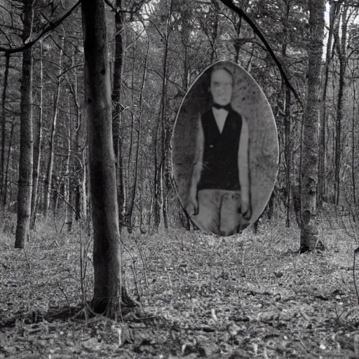 Prompt: old creepy photo with a lifeless body hovering above the trees