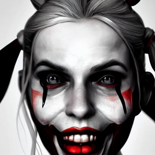 Prompt: hyperrealist portrait of harleyquinn, photo realistic, dynamic lighting, artstation, poster, volumetric lighting, very detailed faces, 4 k, award winning