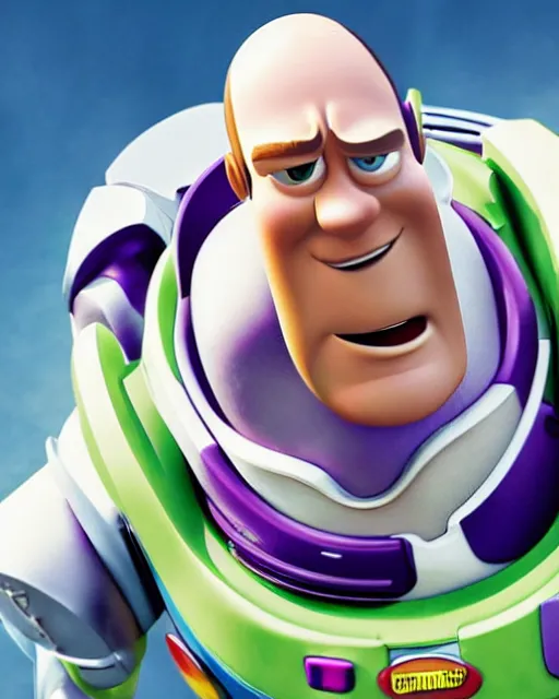 Image similar to Film still close-up shot of Jason Statham as Buzz Lightyear in the movie Toy Story 3. Photographic, photography