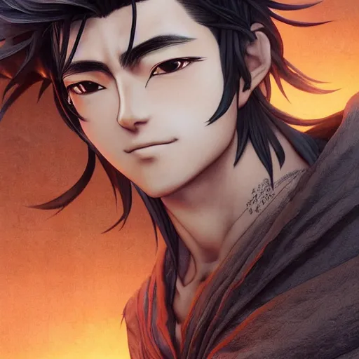 Prompt: an immortal xianxia cultivator with long blye hair as an absurdly handsome, elegant, young anime man, ultrafine hyperrealistic detailed face illustration by kim jung gi, irakli nadar, intricate linework, sharp focus, bright colors, matte, gujian, final fantasy, unreal engine highly rendered, global illumination, radiant light, intricate environment