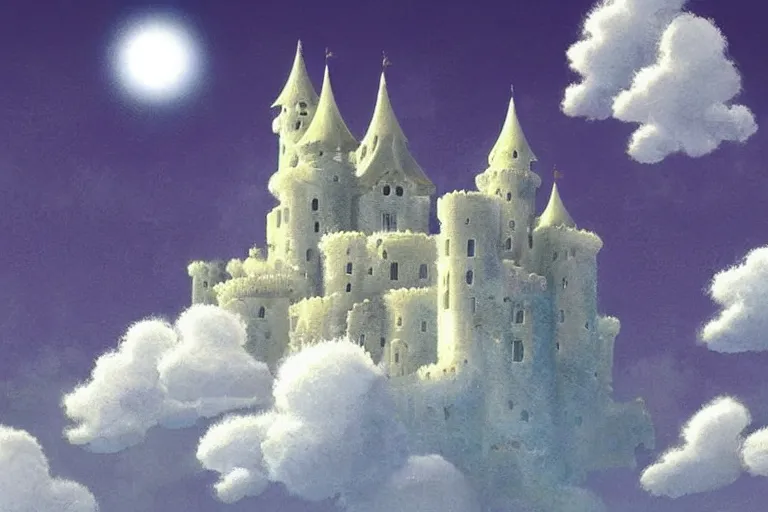 Image similar to Castle made of clouds, celestial light, divine, ghibli