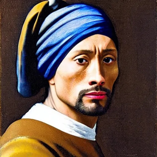 Image similar to Dwayne Johnson with the pearl earring by Johannes Vermeer