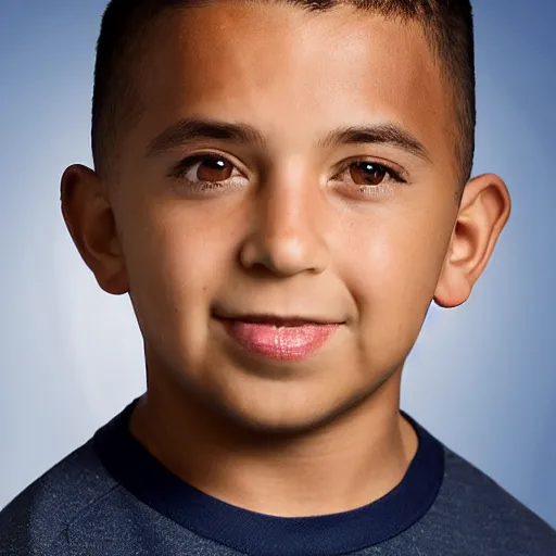 Image similar to ronaldo nazario fenomeno, 9, head and shoulders, studio photograph, portrait