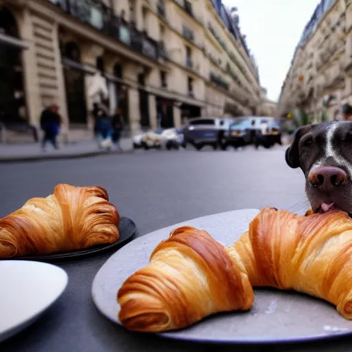 Prompt: dog eating croissants in paris, unreal engine