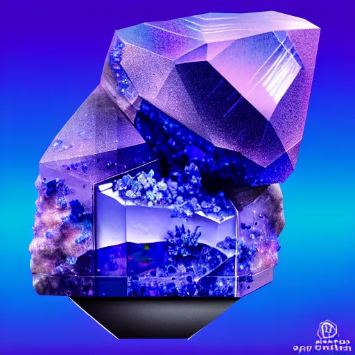 Image similar to a rare mineral rock, in a dark studio room, vaporwave theme. Tanzanite, Opal, Kunzite. in the style of artgerm.