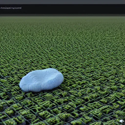 Prompt: a strange looking tryptophobia morchella object in the middle of a field, a computer rendering by beeple, trending on cgsociety, neoplasticism, rendered in cinema 4 d, sketchfab, biomorphic