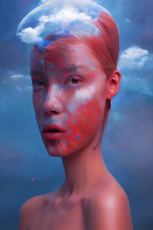 Prompt: 3 d, sci - fi, morning, sleepy fashion model face, sun, cinematic, lightning clouds, vogue cover style, light red and deep blue mood, realistic painting, intricate oil painting, high detail, figurative art, multiple exposure, poster art, 3 d, stanley kubrick, by tooth wu and wlop and beeple and greg rutkowski