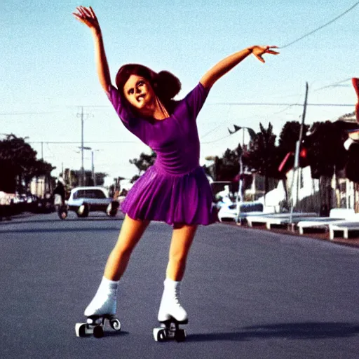Prompt: a woman rollerskating in the 1 9 7 0 s, hyperrealistic