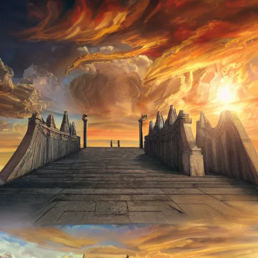 Prompt: Establishing shot of the Gate of Three Skies, digital art, Establishing shot of the Gate of Three Skies, trending on ArtStation, Establishing shot of the Gate of Three Skies, by Bragdon and Bernini, photorealism, style of aetherpunk, Establishing shot of the Gate of Three Skies, Dutch angle, facial muscles