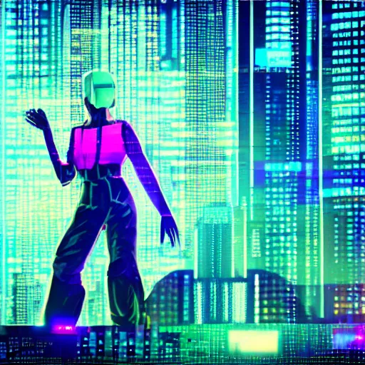 Prompt: cyberpunk hacker surfing through synthwave cyberspace