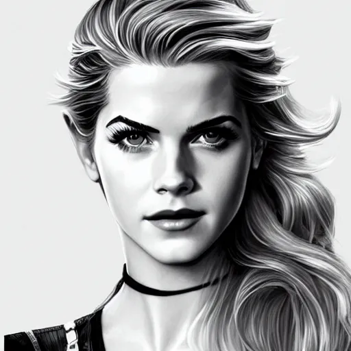 Image similar to A combination of Katheryn Winnick's and Grace Kelly's and Emma Watson's appearances as Solid Snake from Metal Gear Solid, full body portrait, western, D&D, fantasy, intricate, elegant, highly detailed, digital painting, artstation, concept art, matte, sharp focus, illustration, art by Artgerm and Greg Rutkowski and Alphonse Mucha
