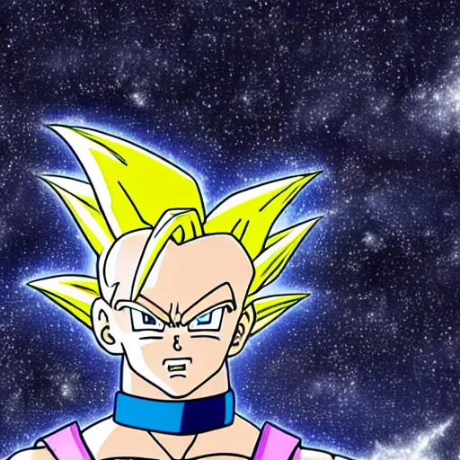 Image similar to joren the grey from dragon ball super, high quality, amazing, stars in the background, dbz style