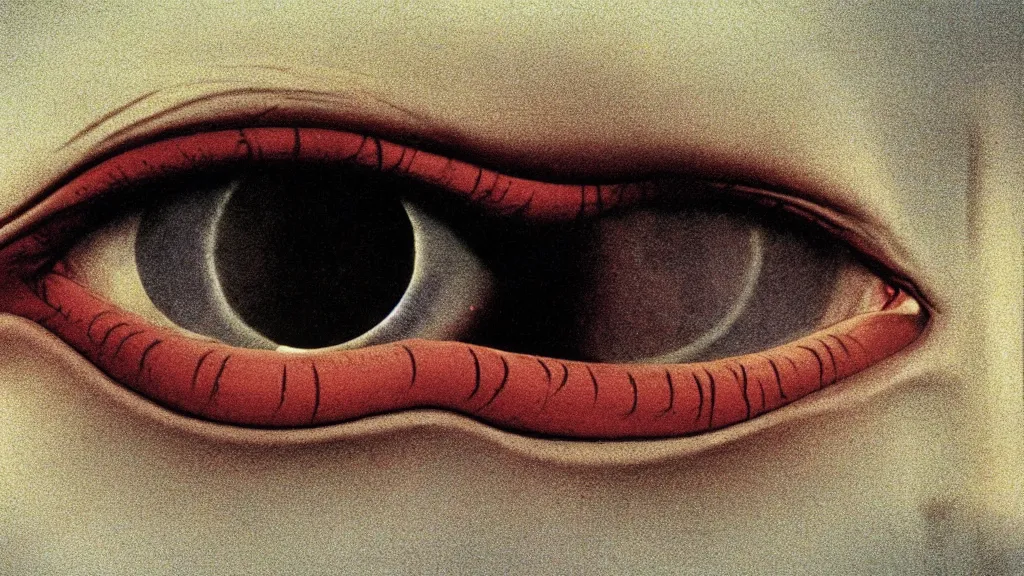 Image similar to illegal eye, film still from the movie directed by denis villeneuve and david cronenberg with art direction by salvador dali and zdzisław beksinski