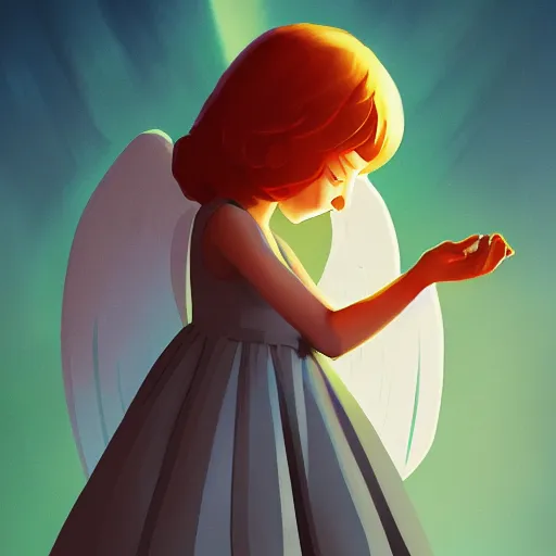 Image similar to Angel protecting child by james gilleard, very detailed, deviantart, artstation