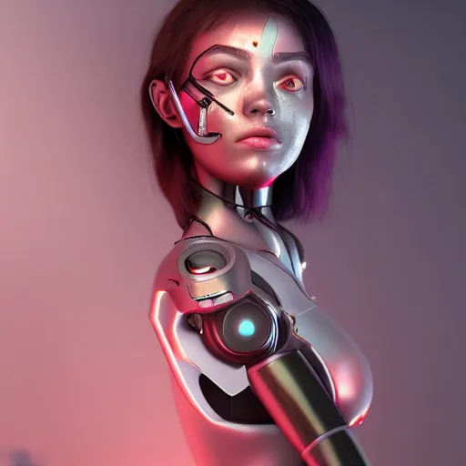 Prompt: cyborg girl by jose olmos, full shot, octane render, arstation, no blur