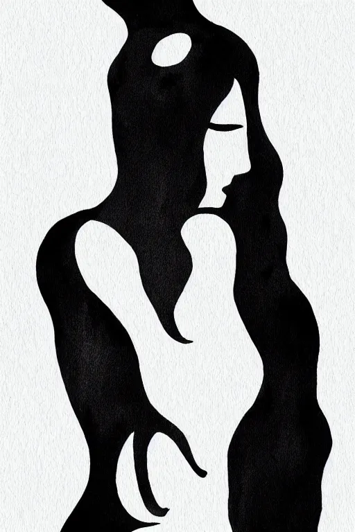 Prompt: the abstract painting of an image of a lady artistic flat illustration by Joshy Sly, creative art, soft colors mono chromatic, black color on white background, watercolor effect