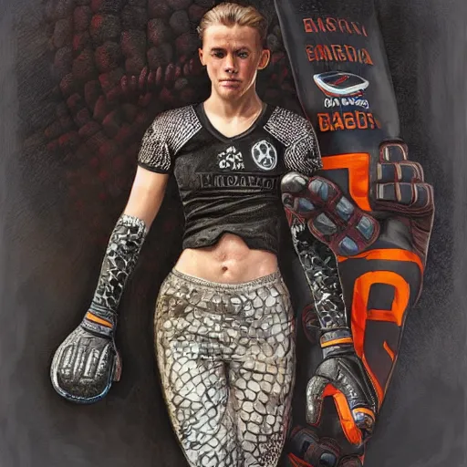 Image similar to Ter Stegen holding a bomb in his gloves, Barcelona and Germany goalkeeper, D&D, fantasy, intricate, elegant, highly detailed, digital painting, artstation, concept art, matte, sharp focus, illustration, art by Artgerm and Greg Rutkowski and Alphonse Mucha