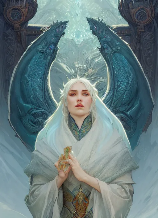 Image similar to kingdom of the frozen dragons, fantasy, medieval, highly detailed, digital painting, artstation, concept art, smooth, sharp focus, illustration, art by artgerm and greg rutkowski, reimagined by alphonse mucha