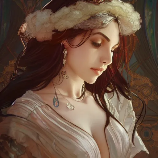 Prompt: lexi belle, intricate, elegant, highly detailed, 8k, ahegao, artstation, concept art, smooth, sharp focus, illustration, art by artgerm and greg rutkowski and alphonse mucha