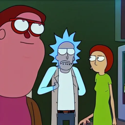 Image similar to the episode of rick and morty with peter griffen, highly detailed, high quality, high resolution