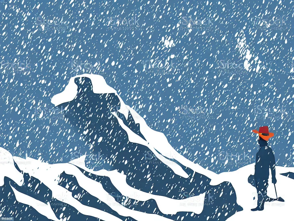 Prompt: man on snowy mountain, simple, mysterious, vector art style, in the style of bryen frost illustrations