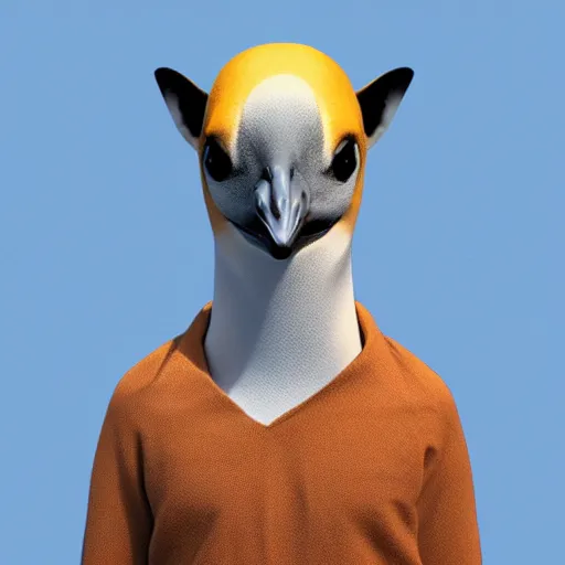 Image similar to a character design of a mix hybdrid between a penguin body, a giraffe neck, hyperdetailed mix, photomanipulation