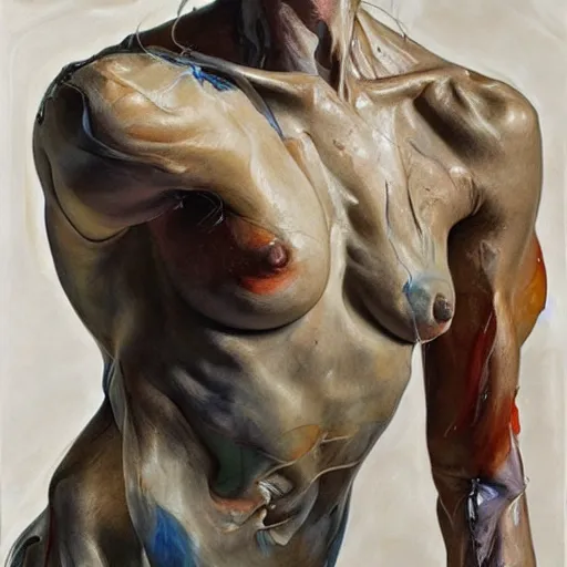 Prompt: body sculptured made by oil panting, volumetric. By jenny saville
