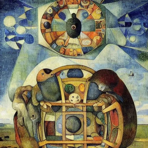 Prompt: symetrical deadly geometric universe line skua dish nectar crate , by Paul Gauguin and Peter Gric and Hieronymus Bosch , Art on Instagram , trending on deviantart , fine art