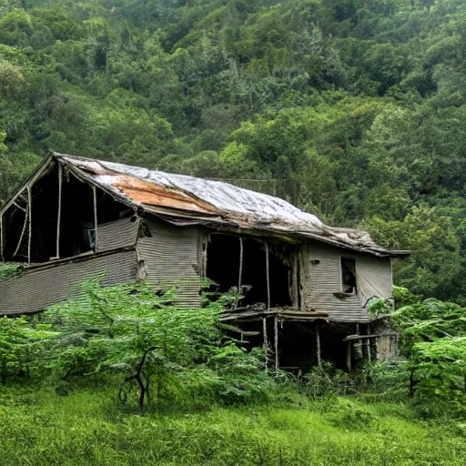 Prompt: a dilapidated house in the wilderness