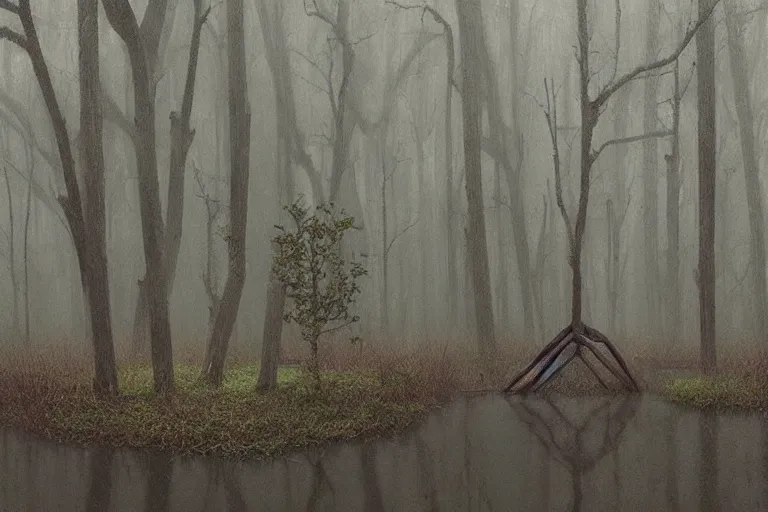 Image similar to scene from louisiana swamps, farm, big oak, pentagram, voodoo, artwork by tim eitel