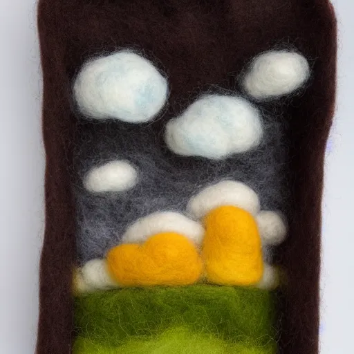 Image similar to a needle felting of a tornado coming towards a corn field