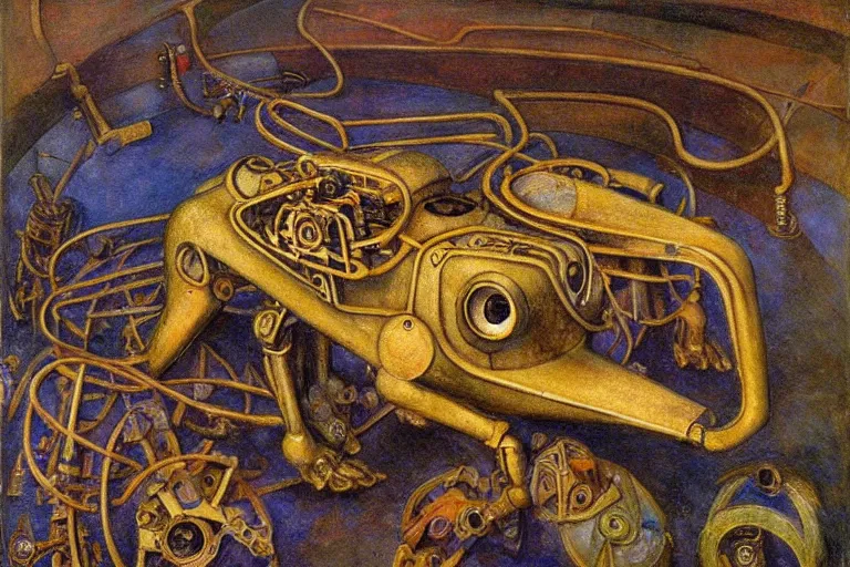 Image similar to mechanical robot rat, by annie swynnerton and diego rivera and elihu vedder, symbolist, dramatic lighting, art brut, soft cool colors, smooth, sharp focus, extremely detailed, adolf wolfli and ( donato giancola )