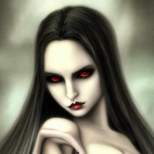 Prompt: elegant pale vampire girl beckons the viewer, by anne stokes, highly detailed, high resolution