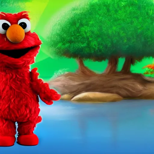 Prompt: elmo as bob ross, 4 k - n 9