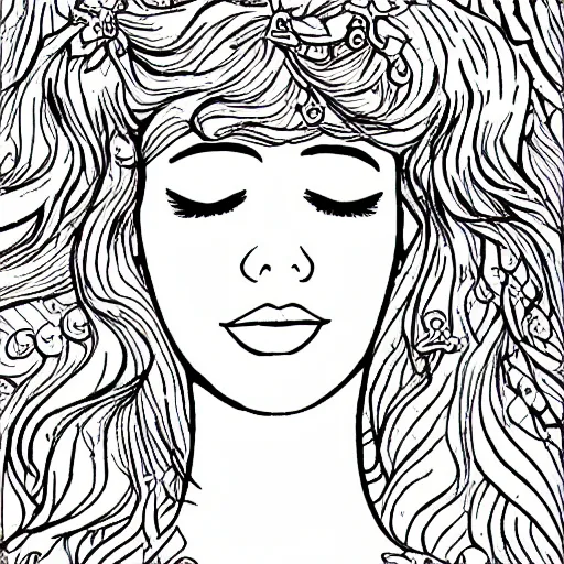 Image similar to sleeping beauty, face close up, coloring book