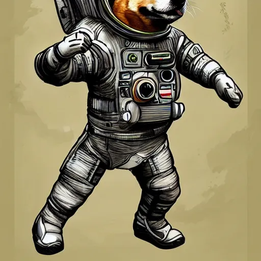 Prompt: heroic corgi cosmonaut, digital painting, highly detailed, dynamic, beautiful, cyberpunk, complex