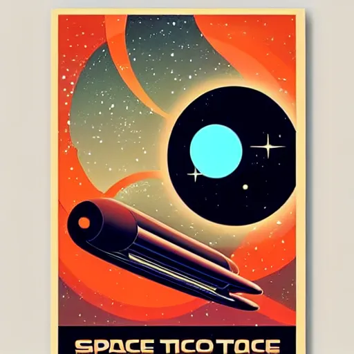 Image similar to a space travel poster, space opera, retro - futuristic poster style, amazing composition, old poster on a wall