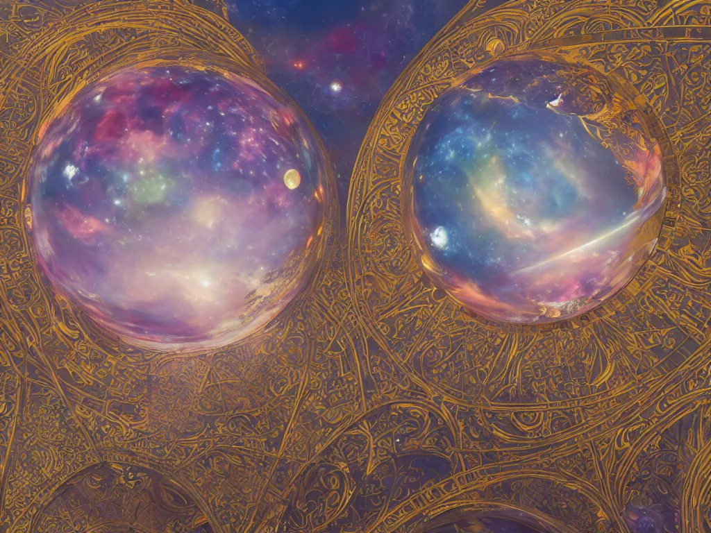 Prompt: The universe is a spheroid region 705 meters in diameter, 3d render, Sunlight Study, by Charles Henry Gifford! and ((((Lisa Frank)))), Art Nouveau, 8k, extreme detail, sharp focus, octane render