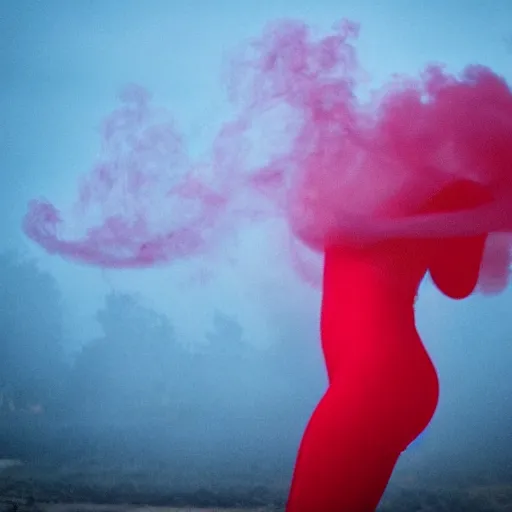 Image similar to red smoke in the shape of dancing girl