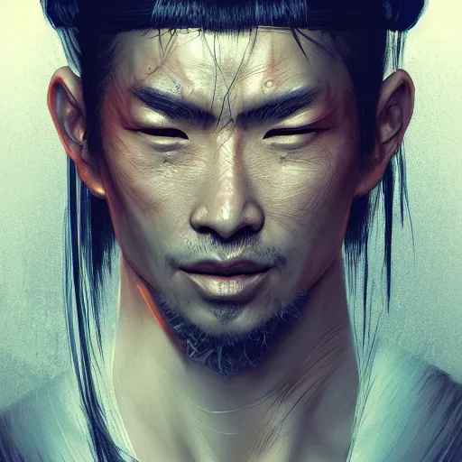 Image similar to Diseased Samurai warrior, portrait by Cedric Peyravernay, highly detailed, excellent composition, cinematic concept art, dramatic lighting, trending on ArtStation