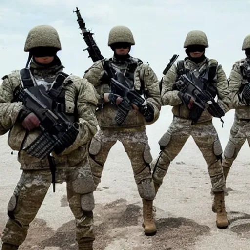 Image similar to a squad of futuristic soldiers wielding laser rifles