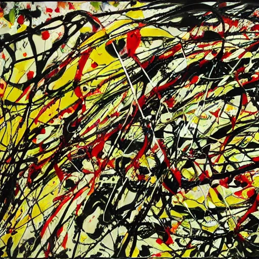 Prompt: jackson pollock drip painting depicting 'hapiness'