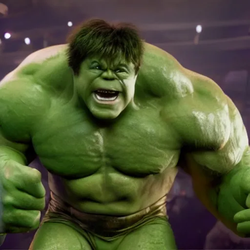 Image similar to Elton John as The Hulk, cinematic, movie still, 8k, photorealistic, dramatic,