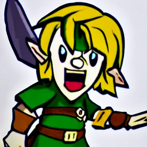 Prompt: link from legend of zelda in the style of cuphead