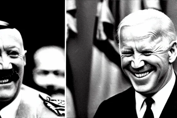 Image similar to “ very very intricate photorealistic photo of hitler and joe biden laughing together, detailed natural lighting, award - winning crisp details ”