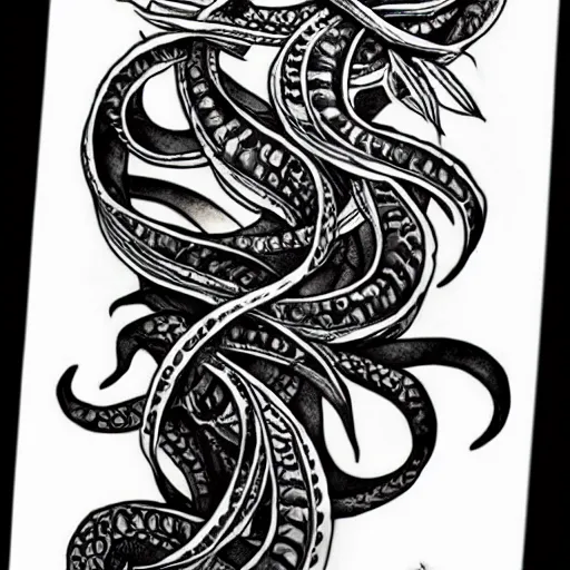 Prompt: kraken and orca, intricate design, award - winning elegant modern tattoo design on white background
