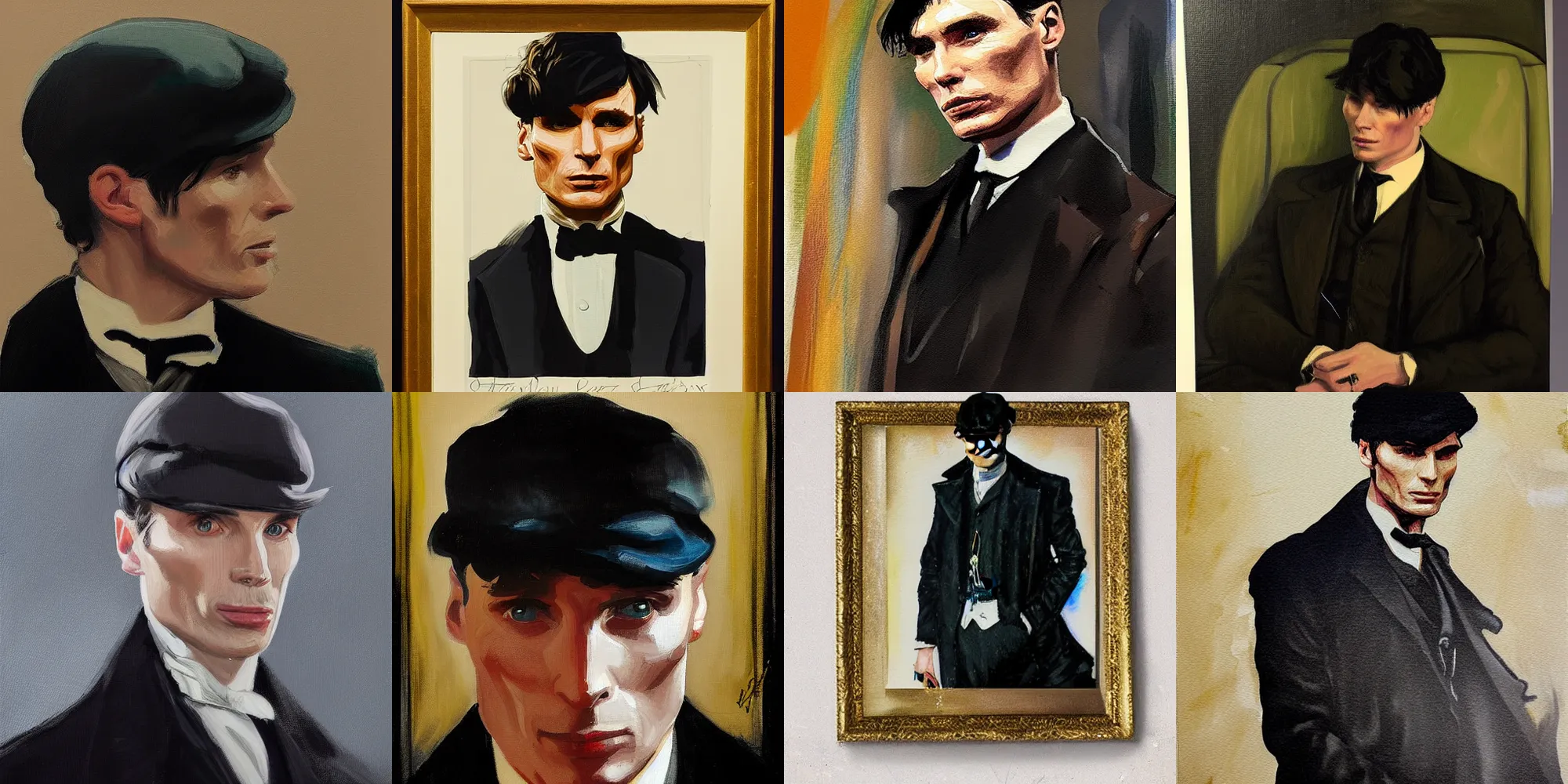 Prompt: painting of Cillian Murphy as Tommy Shelby, Peaky Blinders (2018), painted by Robert Henri