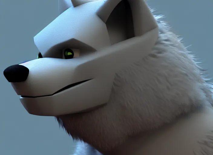 Image similar to furry wolf head, stylized stl, 3 d render, michael vicente style