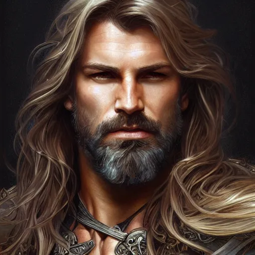 portrait of a ruggedly handsome paladin, flowing hair, | Stable ...