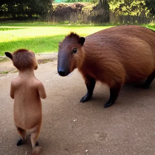 Prompt: A picture of a capybara Giving your son advice